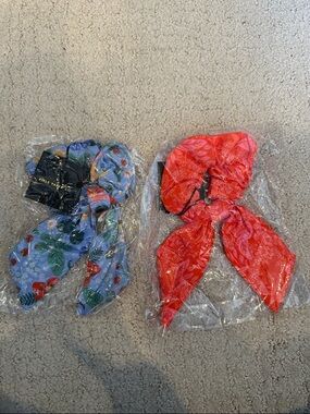 NWT Rifle Paper Co. Blue Floral & Coral Red Bow Scrunchie Set